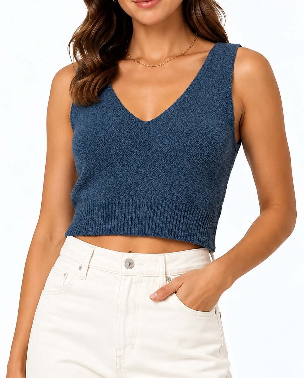 J.Crew Bouclé Cropped Sweater Tank Dusty Blue Medium